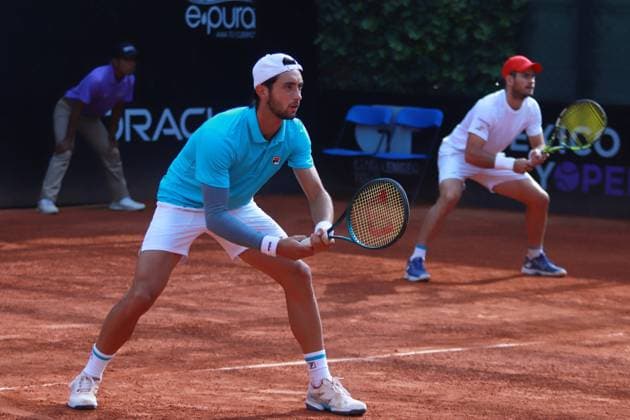 April 3, 2024, Mexico City, Ciudad de Mexico, Mexico: Apr 3, 2024, Mexico City, Mexico: Thiago Tirante (ARG) and Nicolas Mejia (COL) during the doubles match against George Goldhoff (USA) and James Trotter (JPN) during the Day 4 of the Mexico City Open at Deportivo Chapultepec. on Apr 3, 2024, Mexico City, Mexico. Mexico City Mexico - ZUMAe321 20240403_zsa_e321_010 Copyright: xCarlosxSantiago xEyepixxGroupx