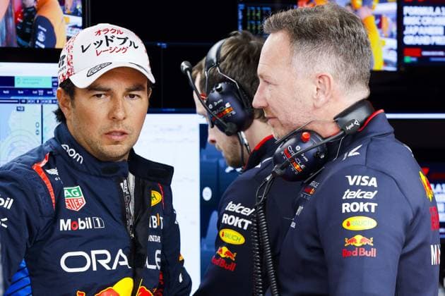 PEREZ Sergio (mex), Red Bull Racing RB20, portrait and HORNER Christian (gbr), Team Principal of Red Bull Racing, portrait during the Formula 1 MSC Cruises Japanese Grand Prix 2024, 4th round of the 2024 Formula One World Championship, WM, Weltmeisterschaft from April 5 to 7, 2024 on the Suzuka International Racing Course, in Suzuka, Japan - F1 - JAPANESE GRAND PRIX 2024 DPPI Panoramic 240406_R04_GIAPPONE__LF34628