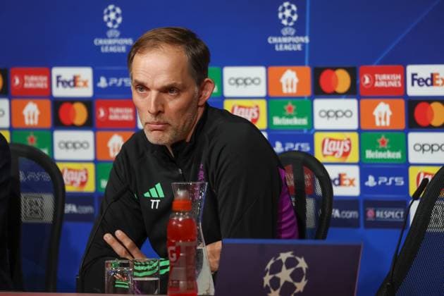 Thomas Tuchel (FC Bayern Muenchen, Cheftrainer) bei der Pressekonferenz, Internationale Pressekonferenz, FC Bayern Muenchen, Fussball, UEFA Champions League, Viertelfinale Rueckspiel, Saison 23 24, 16.04.2024, Internationale Pressekonferenz, FC Bayern Muenchen, Fussball, UEFA Champions League, Viertelfinale Rueckspiel, Saison 23 24, 16.04.2024 Muenchen Copyright: xEibner-Pressefoto JennixMaulx EP_JML