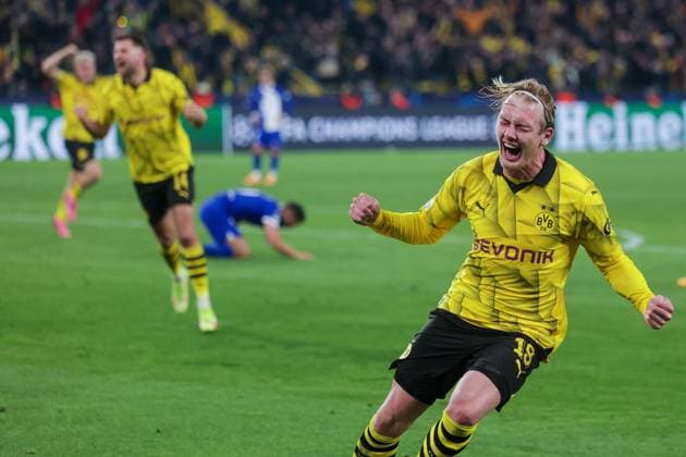 16.04.2024, Fussball, Saison 2023 2024, UEFA Champions League, UCL, Viertelfinale, Runde 2, Rueckspiel, Borussia Dortmund - Atletico Madrid, Julian Brandt (Borussia Dortmund) bejubelt das Tor zum 4:2, Dortmund Signal Iduna Park NRW Deutschland xRHR-FOTO DEx Copyright: DennisxEwert RHR-FOTOx RHR-FOTO DE
