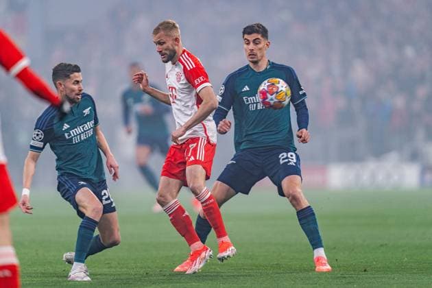 Jorginho (FC Arsenal London, 20) Kai Havertz (FC Arsenal London, 29) Konrad Laimer (FC Bayern Muenchen, 27) FC Bayern Muenchen vs. FC Arsenal, Fussball, UEFA Champions League, Viertelfinale Quarterfinal, 17.04.2024 FC Bayern Muenchen vs. FC Arsenal, Fussball, UEFA Champions League, Viertelfinale Quarterfinal, 17.04.2024 München Copyright: xEibner-Pressefoto BahhoxKarax EP_BKA