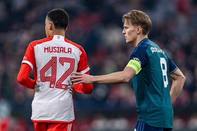 Martin Oedegaard (FC Arsenal London, 8) Jamal Musiala (FC Bayern Muenchen, 42) FC Bayern Muenchen vs. FC Arsenal, Fussball, UEFA Champions League, Viertelfinale Quarterfinal, 17.04.2024 FC Bayern Muenchen vs. FC Arsenal, Fussball, UEFA Champions League, Viertelfinale Quarterfinal, 17.04.2024 München Copyright: xEibner-Pressefoto BahhoxKarax EP_BKA