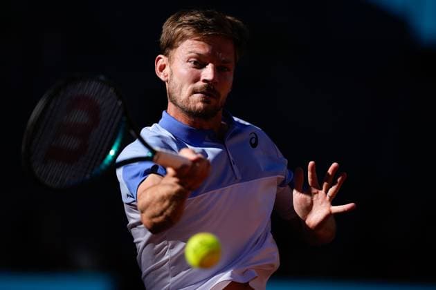 April 22, 2024, Madrid, Madrid, SPAIN: David Goffin of Belgium in action against Facundo Bagnis of Argentina during the Mutua Madrid Open 2024, ATP, Tennis Herren Masters 1000 and WTA, Tennis Damen 1000, tournament celebrated at Caja Magica on April 22, 2024 in Madrid, Spain. Madrid SPAIN - ZUMAa181 20240422_zaa_a181_006 Copyright: xOscarxJ.xBarrosox