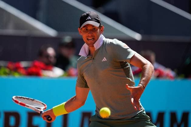 April 22, 2024, Madrid, Madrid, SPAIN: Dominic Thiem of Austria in action against Felipe Meligeni Alves of Brazil during the Mutua Madrid Open 2024, ATP, Tennis Herren Masters 1000 and WTA, Tennis Damen 1000, tournament celebrated at Caja Magica on April 22, 2024 in Madrid, Spain. Madrid SPAIN - ZUMAa181 20240422_zaa_a181_123 Copyright: xOscarxJ.xBarrosox