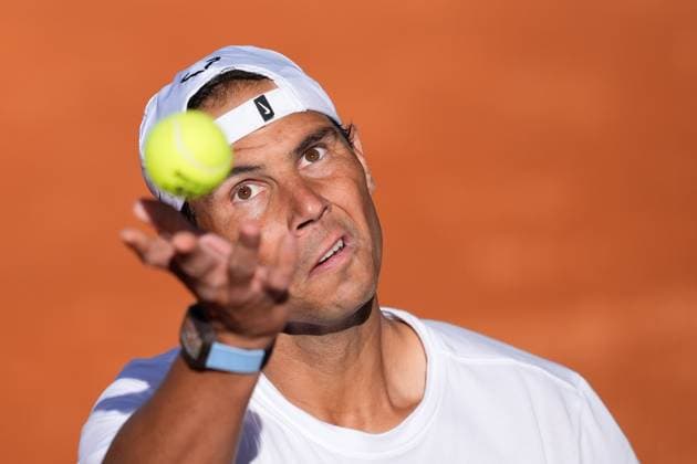 April 23, 2024, Madrid, Madrid, SPAIN: Rafael Nadal of Spain practices during the Mutua Madrid Open 2024, ATP, Tennis Herren Masters 1000 and WTA, Tennis Damen 1000, tournament celebrated at Caja Magica on April 23, 2024 in Madrid, Spain. Madrid SPAIN - ZUMAa181 20240423_zaa_a181_149 Copyright: xOscarxJ.xBarrosox