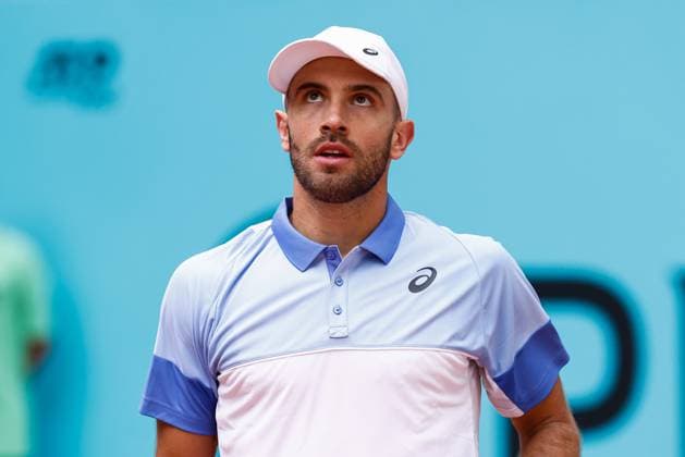 April 24, 2024, Madrid, Madrid, SPAIN: Borna Coric of Croatia looks on against Benjamin Hassan of Germany during the Mutua Madrid Open 2024, ATP, Tennis Herren Masters 1000 and WTA, Tennis Damen 1000, tournament celebrated at Caja Magica on April 24, 2024 in Madrid, Spain. Madrid SPAIN - ZUMAa181 20240424_zaa_a181_066 Copyright: xIrinaxR.xHipolitox