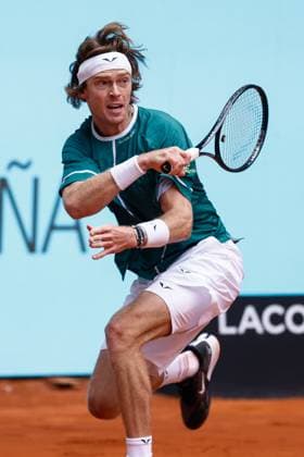 April 26, 2024, Madrid, Madrid, SPAIN: Andrey Rublev of Russia in action against Facundo Bagnis of Argentina during the Mutua Madrid Open 2024, ATP, Tennis Herren Masters 1000 and WTA, Tennis Damen 1000, tournament celebrated at Caja Magica on April 26, 2024 in Madrid, Spain. Madrid SPAIN - ZUMAa181 20240426_zaa_a181_030 Copyright: xIrinaxR.xHipolitox