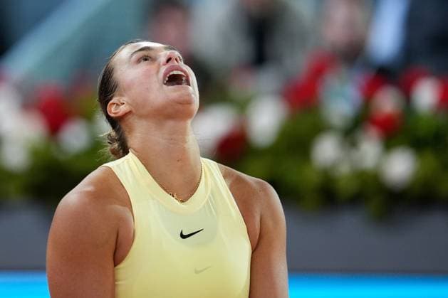 Sport Bilder des Tages April 28, 2024, Madrid, Madrid, SPAIN: Aryna Sabalenka of Belarus in action against Robin Montgomery of Unites States during the Mutua Madrid Open 2024, ATP, Tennis Herren Masters 1000 and WTA, Tennis Damen 1000, tournament celebrated at Caja Magica on April 28, 2024 in Madrid, Spain. Madrid SPAIN - ZUMAa181 20240428_zaa_a181_236 Copyright: xOscarxJ.xBarrosox