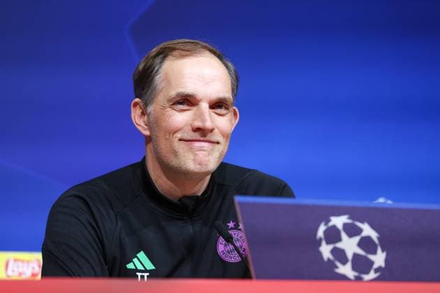 Thomas Tuchel (FC Bayern Muenchen, Cheftrainer) bei der Pressekonferenz, lacht, Internationale Pressekonferenz, FC Bayern Muenchen, Fussball, UEFA Champions League, Halbfinale Hinspiel, Saison 23 24, 29.04.2024, Internationale Pressekonferenz, FC Bayern Muenchen, Fussball, UEFA Champions League, Halbfinale Hinspiel, Saison 23 24, 29.04.2024 Muenchen Copyright: xEibner-Pressefoto JennixMaulx EP_JML