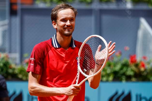 April 30, 2024, Madrid, Madrid, SPAIN: Daniil Medvedev of Russia celebrates after winning Alexander Bublik of Kazakhstan during the Mutua Madrid Open 2024, ATP, Tennis Herren Masters 1000 and WTA, Tennis Damen 1000, tournament celebrated at Caja Magica on April 30, 2024 in Madrid, Spain. Madrid SPAIN - ZUMAa181 20240430_zaa_a181_130 Copyright: xIrinaxR.xHipolitox