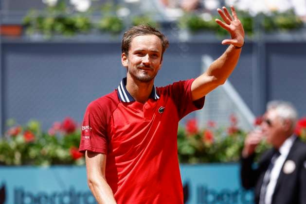 April 30, 2024, Madrid, Madrid, SPAIN: Daniil Medvedev of Russia celebrates after winning Alexander Bublik of Kazakhstan during the Mutua Madrid Open 2024, ATP, Tennis Herren Masters 1000 and WTA, Tennis Damen 1000, tournament celebrated at Caja Magica on April 30, 2024 in Madrid, Spain. Madrid SPAIN - ZUMAa181 20240430_zaa_a181_131 Copyright: xIrinaxR.xHipolitox