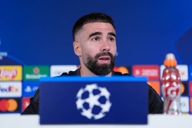 May 7, 2024, Valdebebas, Madrid, SPAIN: Daniel Carvajal attends his press conference, PK, Pressekonferenz during the training day of Real Madrid prior the UEFA Champions League, Semi Final round 2, football match to play against FC Bayern Munich at Ciudad Deportiva Real Madrid on May 07, 2024 in Valdebebas, Madrid, Spain. Valdebebas SPAIN - ZUMAa181 20240507_zaa_a181_044 Copyright: xOscarxJ.xBarrosox