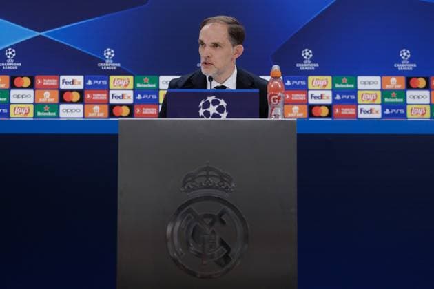 May 7, 2024, Madrid, Madrid, SPAIN: Thomas Tuchel of Bayern Munich attends his press conference, PK, Pressekonferenz prior the UEFA Champions League, Semi Final round 2, football match to play against Real Madrid at Santiago Bernabeu stadium on May 07, 2024 in Madrid, Spain. Madrid SPAIN - ZUMAa181 20240507_zaa_a181_057 Copyright: xGuillermoxMartinezx