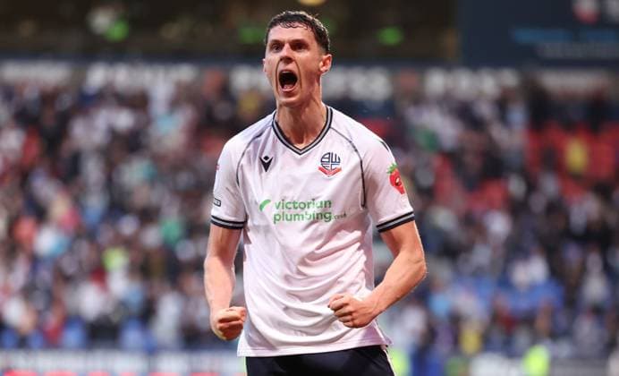 Eoin Toal of Bolton Wanderers celebrates a goal 2-1. Bolton Wanderers v Barnsley, EFL Sky Bet League One, Play-Off Semi Final, Second Leg, Football, Toughsheet Community Stadium, Bolton, UK - 07 May 2024 EDITORIAL USE ONLY No use with unauthorised audio, video, data, fixture lists, club league logos or live services. Online in-match use limited to 120 images, no video emulation. No use in betting, games or single club league player publications. Copyright: xRyanxBrowne Shutterstockx 14458457bt