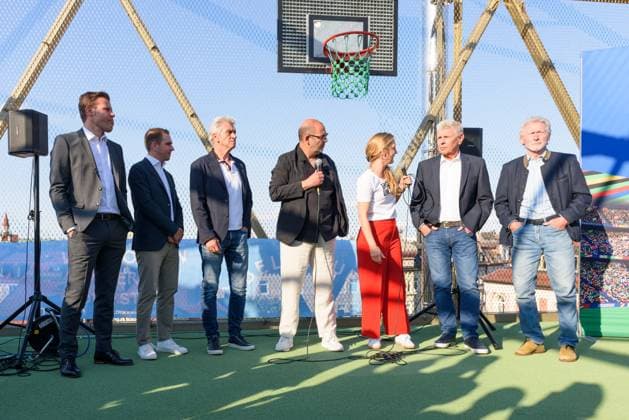 Presstalk on the roof of the Bellevue di Monaco with Dr. Felix Brych, Philipp Lahm (Tournament director), Klaus Augenthaler, Hannes Ringlstetter, Carolin Matzko, Dieter Reiter (Mayof of Munich) and Paul Breitner (former international) during UEFA EURO, EM, Europameisterschaft,Fussball 24 Trophy Tour at Bellevue di Monaco, Munich, Germany. (Sven Beyrich SPP) Copyright: xSvenxBeyrich SPPx spp-en-SvBe-20240513-D75_3660