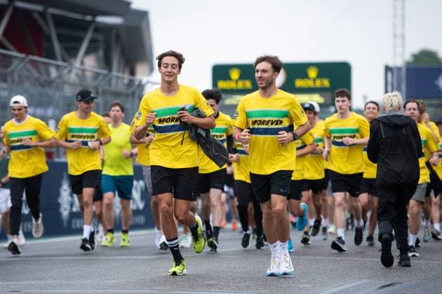 George Russell (Mercedes AMG Petronas Formula One Team, 63), Pierre Gasly (BWT Alpine F1 Team, 10) beim Forever Senna Gedenklauf fuer den 1994 toedlich verunglueckten Ayrton Senna (Brasilien), ITA, Formel 1 Weltmeisterschaft, Grand Prix Emilia-Romagna Imola, Autodromo Enzo e Dino Ferrari, Media Day, 16.05.2024 ITA, Formel 1 Weltmeisterschaft, Grand Prix Emilia-Romagna Imola, Autodromo Enzo e Dino Ferrari, Media Day, 16.05.2024 Imola Copyright: xEibner-Pressefoto Memmlerx EP_MMR