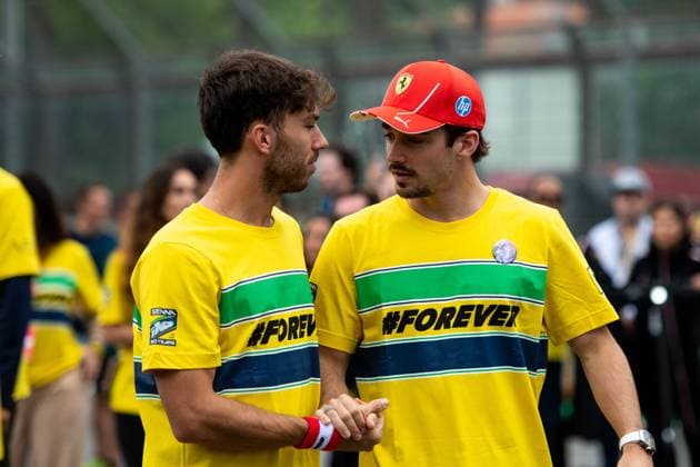 Pierre Gasly (BWT Alpine F1 Team, 10), Charles Leclerc (Scuderia Ferrari HP, 16) beim Forever Senna Gedenklauf fuer den 1994 toedlich verunglueckten Ayrton Senna (Brasilien), ITA, Formel 1 Weltmeisterschaft, Grand Prix Emilia-Romagna Imola, Autodromo Enzo e Dino Ferrari, Media Day, 16.05.2024 ITA, Formel 1 Weltmeisterschaft, Grand Prix Emilia-Romagna Imola, Autodromo Enzo e Dino Ferrari, Media Day, 16.05.2024 Imola Copyright: xEibner-Pressefoto Memmlerx EP_MMR