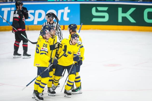 SWEDEN CANADA BRONZE MEDAL GAME IIHF World Championship, WM, Weltmeisterschaft 2024 CZECHIA PRAGUE - OSTRAVA Jonas Brodin, Rasmus Dahlin, Carl Grundstrom, Jesper Froden of Sweden during the bronze medal game of the IIHF Ice hockey, Eishockey World Championship Czechia Prague - Ostrava between Sweden and Canada. O2 Arena, Prague, Czechia, May 26, 2024. PUBLICATION NOT IN SLOVAKIA PUBLICATION NOT IN SVK Prague Copyright: xBranislavxRackox AS0I6804