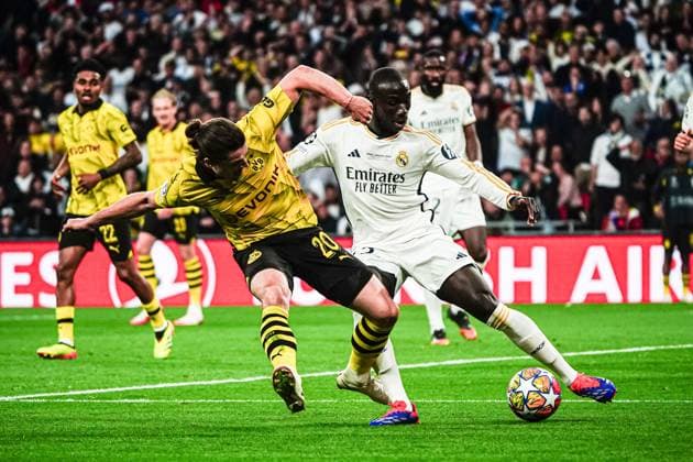Marcel Sabitzer (Borussia Dortmund, 20), Ferland Mendy (Real Madrid, 23) ENG, Borussia Dortmund vs. Real Madrid, Fussball, Champions League, Finale, Saison 2023 2024, 01.06.2024 ENG, Borussia Dortmund vs. Real Madrid, Fussball, Champions League, Finale, Saison 2023 2024, 01.06.2024 London Copyright: xEibner-Pressefoto MarcelxvonxFehrnx EP_MFN