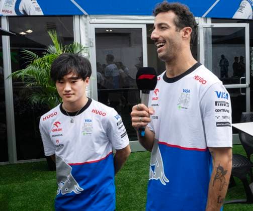 June 6, 2024, Montreal, Pq, Canada: Visa Cash F1 drivers Yuki Tsunoda, left, from Japan, and Daniel Ricciardo, from Australia, speak tenth media at the Canadian Grand Prix Thursday, June 6, 2024 in Montreal. Yuki Tsunoda, Daniel Ricciardo, - ZUMAc35_ 20240606_zaf_c35_154 Copyright: xRyanxRemiorzx