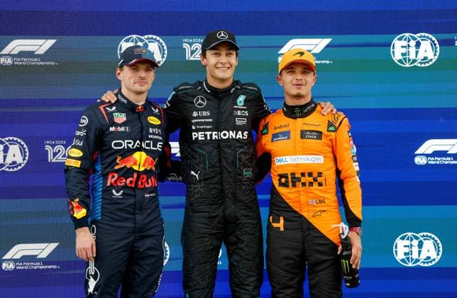 RUSSELL George (gbr), Mercedes AMG F1 Team W15, portrait VERSTAPPEN Max (ned), Red Bull Racing RB20, portrait NORRIS Lando (gbr), McLaren F1 Team MCL38, portrait during the Formula 1 AWS Grand Prix du Canada 2024, 9th round of the 2024 Formula One World Championship, WM, Weltmeisterschaft from June 07 to 09, 2024 on the Circuit Gilles Villeneuve, in Montrà al, Canada - F1 - CANADIAN GRAND PRIX 2024 DPPI Panoramic 240608_R09_CANADA_DP_F12024GP09CAN_JK395395