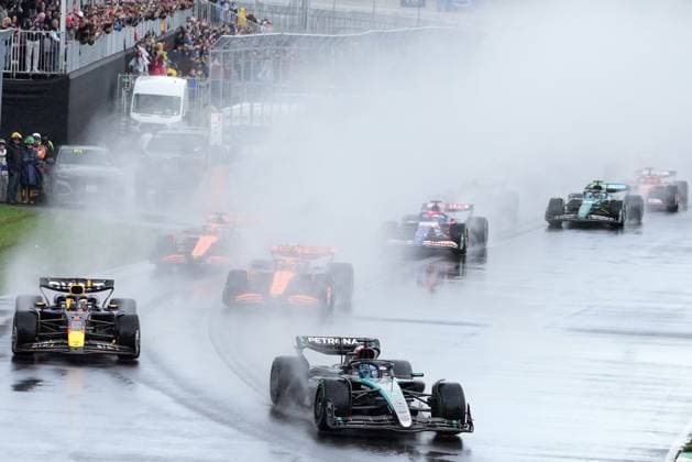 June 9, 2024, Montreal, Pq, CANADA: Mercedes driver George Russell, of the United Kingdom, leads as Red Bull driver Max Verstappen, of The Netherlands, drives during the Canadian Grand Prix Formula 1 car race, in Montreal, Sunday, June 9, 2024. Canada News - June 9, 2024 - ZUMAc35_ 20240609_zaf_c35_035 Copyright: xChristinnexMuschix