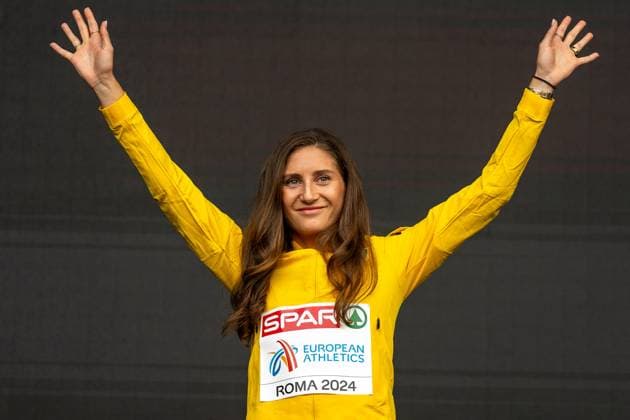 Gesa Felicitas Krause (Silvesterlauf Trier, Germany), 3000m steeplechase women (3000m Hindernis Frauen), Medaille, Silber, Siegerehrung, ITA, Leichtathletik, Athletics, European Athletics Championships Rome, Leichtathletik Europameisterschaften Rom 2024, 10.06.2024, ITA, Leichtathletik, Athletics, European Athletics Championships Rome, Leichtathletik Europameisterschaften Rom 2024, 10.06.2024 Rom Copyright: xStefanxMayerx EP_SMR