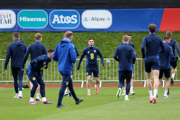 Andy Robertson of Scotland during the training session Scotland Training Session and press conference, PK, Pressekonferenz UEFA European Championship, EM, Europameisterschaft 2024, Group A Football, Stadion am Groben, Garmisch-Partenkirchen, Germany, 11 Jun 2024 EDITORIAL USE ONLY No use with unauthorised audio, video, data, fixture lists, club league logos or live services. Online in-match use limited to 120 images, no video emulation. No use in betting, games or single club league player publications. Copyright: xPaulxCurrie Shutterstockx 14523736u