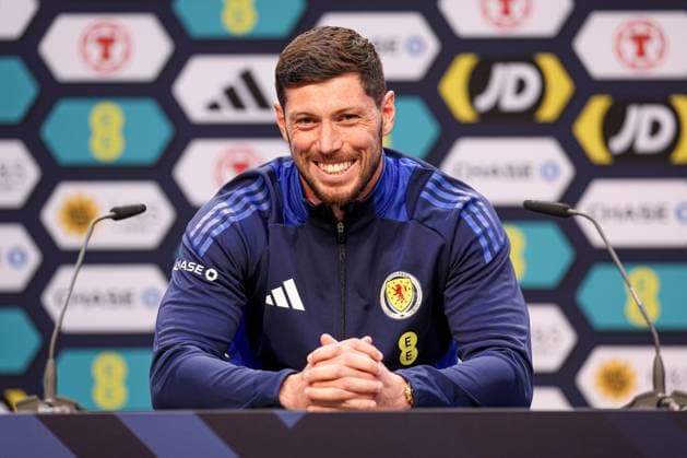 Scott McKenna of Scotland during the press conference, PK, Pressekonferenz Scotland Training Session and Press Conference, UEFA European Championship, EM, Europameisterschaft 2024, Group A Football, Stadion am Groben, Garmisch-Partenkirchen, Germany, 11 Jun 2024 EDITORIAL USE ONLY No use with unauthorised audio, video, data, fixture lists, club league logos or live services. Online in-match use limited to 120 images, no video emulation. No use in betting, games or single club league player publications. Copyright: xPaulxCurrie Shutterstockx 14523736ct