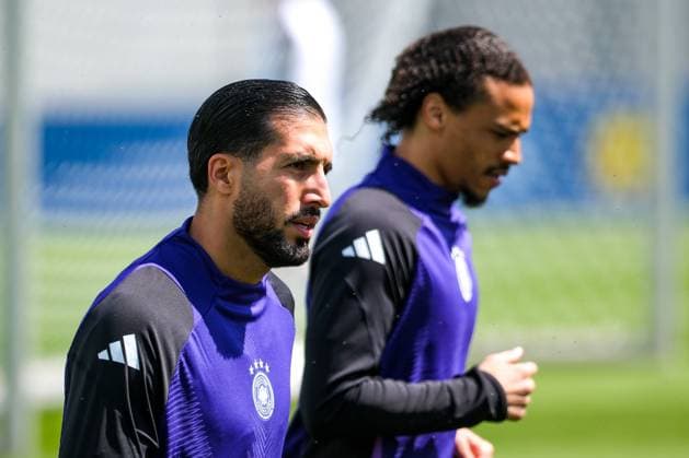 Emre Can (Deutschland, 25) und Leroy Sane (Deutschland, 19), GER, Abschlusstraining MD-1, Maenner Nationalmannschaft vor Deutschland vs Schottland, UEFA Europameisterschaft 2024, Fussball, Herzogenaurach, 13.06.2024. GER, Abschlusstraining MD-1, Maenner Nationalmannschaft vor Deutschland vs Schottland, UEFA Europameisterschaft 2024, Fussball, Herzogenaurach, 13.06.2024. Herzogenaurach Copyright: xEibner-Pressefoto FlorianxWieganx EP_FWD
