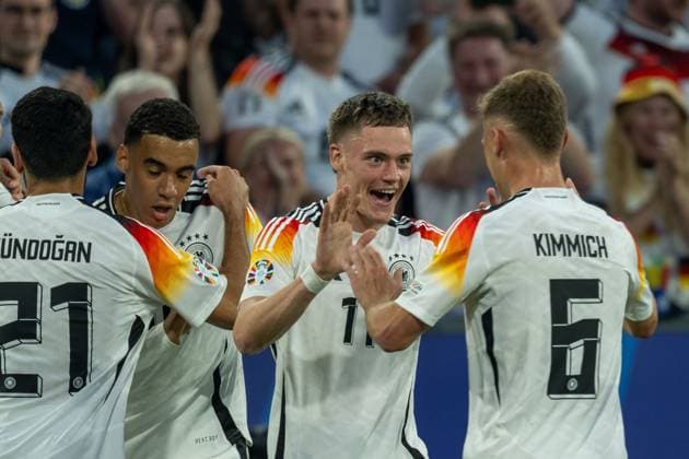 Tor zum 1:0 durch Florian Wirtz (Deutschland, 17), mit Joshua Kimmich (Deutschland 06), GER, Germany (GER) vs. Scottland (SCO), Fussball Europameisterschaft, UEFA EURO, EM, Europameisterschaft,Fussball 2024, Gruppe A, 1. Spieltag, 14.06.2024, GER, Germany (GER) vs. Scottland (SCO), Fussball Europameisterschaft, UEFA EURO 2024, Gruppe A, 1. Spieltag, 14.06.2024 Muenchen Copyright: xEibner-Pressefoto SaschaxWaltherx EP_EER