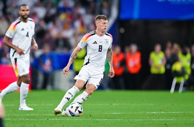 Toni Kroos (Germany) in Aktion, UEFA EURO, EM, Europameisterschaft,Fussball 2024 - Group A, Germany vs Scotland, Fussball Arena München am 14. June 2024 in München, Deutschland. (Foto von Silas Schueller DeFodi Images) Toni Kroos (Germany) controls the ball, UEFA EURO 2024 - Group A, Germany vs Scotland, Munich Football Arena on June 14, 2024 in Munich, Germany. (Photo by Silas Schueller DeFodi Images) Defodi-0580994302st