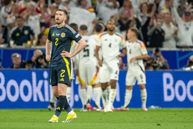 Anthony Ralston (Schottland 02) ist enttäuscht enttaeuscht, unzufrieden nach Tor zum 4:0 durch Niclas Fuellkrug (Deutschland 09), GER, Germany (GER) vs. Scottland (SCO), Fussball Europameisterschaft, UEFA EURO, EM, Europameisterschaft,Fussball 2024, Gruppe A, 1. Spieltag, 14.06.2024, GER, Germany (GER) vs. Scottland (SCO), Fussball Europameisterschaft, UEFA EURO 2024, Gruppe A, 1. Spieltag, 14.06.2024 Muenchen Copyright: xEibner-Pressefoto SaschaxWaltherx EP_EER