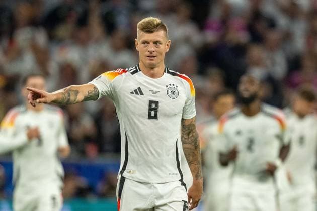 Toni Kroos (Deutschland 08) nach Tor zum 4:0 durch Niclas Fuellkrug (Deutschland 09), GER, Germany (GER) vs. Scottland (SCO), Fussball Europameisterschaft, UEFA EURO, EM, Europameisterschaft,Fussball 2024, Gruppe A, 1. Spieltag, 14.06.2024, GER, Germany (GER) vs. Scottland (SCO), Fussball Europameisterschaft, UEFA EURO 2024, Gruppe A, 1. Spieltag, 14.06.2024 Muenchen Copyright: xEibner-Pressefoto SaschaxWaltherx EP_EER