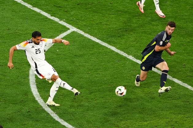 Emre Can of Germany scores a goal for their side to make it 5-1 Germany v Scotland, UEFA European Championship, EM, Europameisterschaft 2024, Group A, Football, Munich Football Arena, Munich, Germany, 14 Jun 2024 EDITORIAL USE ONLY No use with unauthorised audio, video, data, fixture lists, club league logos or live services. Online in-match use limited to 120 images, no video emulation. No use in betting, games or single club league player publications. Copyright: xKieranxMcManus Shutterstockx 14523770dp