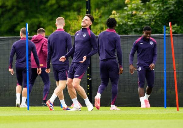 Declan Rice of England England Training Session and press conference, PK, Pressekonferenz UEFA European Championship, EM, Europameisterschaft 2024, Group C, Football, Spa & Golf Resort Weimarer Land, Blankenhain, Germany, 15 Jun 2024 EDITORIAL USE ONLY No use with unauthorised audio, video, data, fixture lists, club league logos or live services. Online in-match use limited to 120 images, no video emulation. No use in betting, games or single club league player publications. Copyright: xDavexShopland Shutterstockx 14523791q