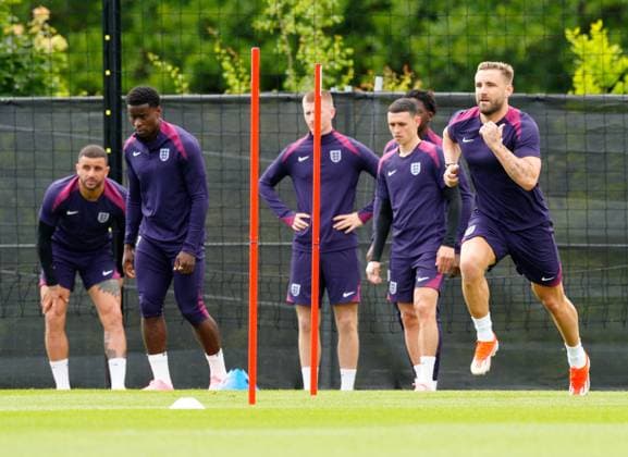 Luke Shaw of England England Training Session and press conference, PK, Pressekonferenz UEFA European Championship, EM, Europameisterschaft 2024, Group C, Football, Spa & Golf Resort Weimarer Land, Blankenhain, Germany, 15 Jun 2024 EDITORIAL USE ONLY No use with unauthorised audio, video, data, fixture lists, club league logos or live services. Online in-match use limited to 120 images, no video emulation. No use in betting, games or single club league player publications. Copyright: xDavexShopland Shutterstockx 14523791o