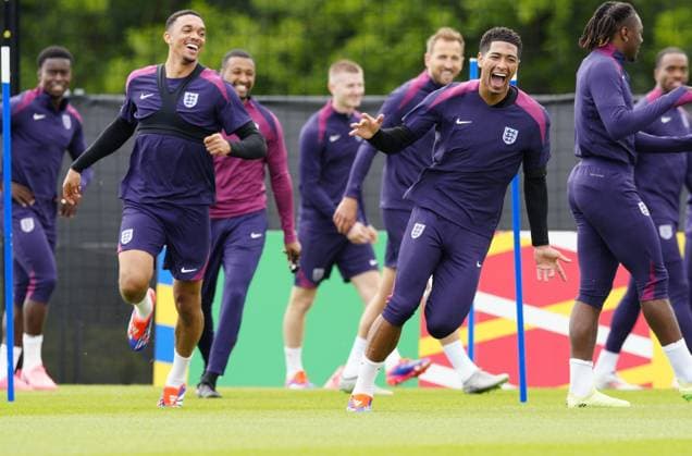Trent Alexander-Arnold of England and Jude Bellingham of England England Training Session and press conference, PK, Pressekonferenz UEFA European Championship, EM, Europameisterschaft 2024, Group C, Football, Spa & Golf Resort Weimarer Land, Blankenhain, Germany, 15 Jun 2024 EDITORIAL USE ONLY No use with unauthorised audio, video, data, fixture lists, club league logos or live services. Online in-match use limited to 120 images, no video emulation. No use in betting, games or single club league player publications. Copyright: xDavexShopland Shutterstockx 14523791w