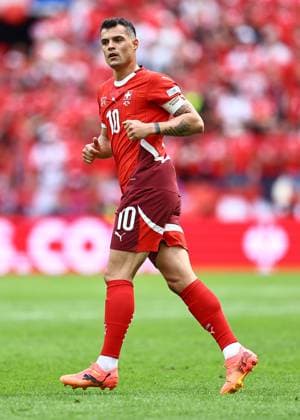 Granit Xhaka of Switzerland Hungary v Switzerland, UEFA European Championship, EM, Europameisterschaft 2024, Group A, Football, Cologne Stadium, Cologne, Germany, 15 Jun 2024 EDITORIAL USE ONLY No use with unauthorised audio, video, data, fixture lists, club league logos or live services. Online in-match use limited to 120 images, no video emulation. No use in betting, games or single club league player publications. Copyright: xMichaelxZemanek Shutterstockx 14539265ak