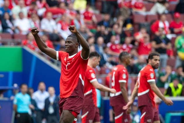 Breel Embolo (Schweiz, 07) und Team jubeln ueber das Tor zum 1:3, GER, Hungary (HUN) vs Switzerland (SUI), Fussball Europameisterschaft, UEFA EURO, EM, Europameisterschaft,Fussball 2024, Gruppe A, 1. Spieltag, 15.06.2024 GER, Hungary (HUN) vs Switzerland (SUI), Fussball Europameisterschaft, UEFA EURO 2024, Gruppe A, 1. Spieltag, 15.06.2024 Koeln Copyright: xEibner-Pressefoto Memmlerx EP_MMR