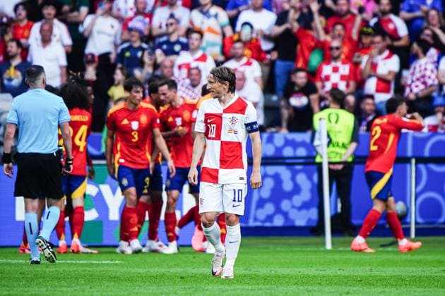 Torjubel Jubel Spanien nach Tor zum 3:0 Dani Carvajal (Spanien, 02), Enttaeuschung Luka Modric (Kroatien, 10) GER, Spanien vs. Kroatien, Fussball Europameisterschaft, UEFA EURO, EM, Europameisterschaft,Fussball 2024, Gruppe B, Spieltag 1, 15.06.2024 GER, Spanien vs. Kroatien, Fussball Europameisterschaft, UEFA Euro 2024, Gruppe B, Spieltag 1, 15.06.2024 Berlin Copyright: xEibner-Pressefoto MarcelxvonxFehrnx EP_MFN