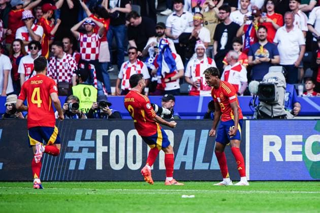 Torjubel Jubel Spanien nach Tor zum 3:0 Dani Carvajal (Spanien, 02) GER, Spanien vs. Kroatien, Fussball Europameisterschaft, UEFA EURO, EM, Europameisterschaft,Fussball 2024, Gruppe B, Spieltag 1, 15.06.2024 GER, Spanien vs. Kroatien, Fussball Europameisterschaft, UEFA Euro 2024, Gruppe B, Spieltag 1, 15.06.2024 Berlin Copyright: xEibner-Pressefoto MarcelxvonxFehrnx EP_MFN