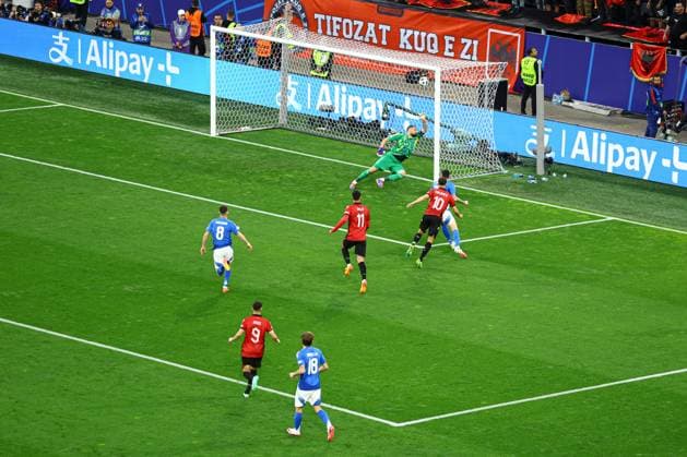 Nedim Bajrami of Albania scores to make it 0-1 Italy v Albania, UEFA European Championship, EM, Europameisterschaft 2024, Group B, Football, BVB Stadion, Dortmund, Germany, 15 Jun 2024 EDITORIAL USE ONLY No use with unauthorised audio, video, data, fixture lists, club league logos or live services. Online in-match use limited to 120 images, no video emulation. No use in betting, games or single club league player publications. Copyright: xKieranxMcManus Shutterstockx 14539296am