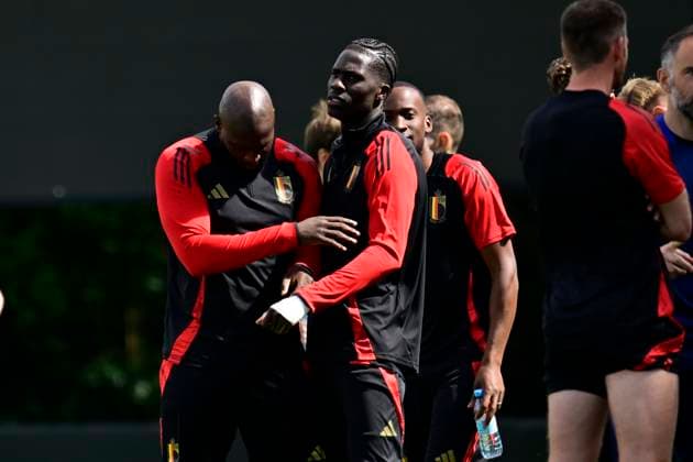 EURO 2024, Nationalteam Belgien, Training Belgium Media Activities - UEFA EURO, EM, Europameisterschaft,Fussball 2024 16 06 2024 FREIBERG AM NECKA, GERMANY - JUNE 16 : Lukaku Romelu forward of Belgium, Onana Amadou midfielder of Belgium during a training session of the Belgian Red Devils at the UEFA EURO 2024 European Football Championship tournament on June 16, 2024 in Freiberg am Necka, Germany, 16 06 2024 Freiberg am Necka Germany Copyright: xPeterxDexVoechtx