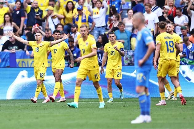 Razvan Marin of Romania scores the second goal Romania v Ukraine, UEFA European Championship, EM, Europameisterschaft 2024, Group E, Football, Munich Football Arena, Munich, Germany, 17 Jun 2024 EDITORIAL USE ONLY No use with unauthorised audio, video, data, fixture lists, club league logos or live services. Online in-match use limited to 120 images, no video emulation. No use in betting, games or single club league player publications. Copyright: xMichaelxZemanek Shutterstockx 14539636ak