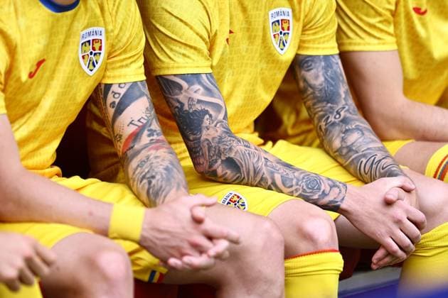Hand tattoos of Alexandru Cicaldau of Romania Romania v Ukraine, UEFA European Championship, EM, Europameisterschaft 2024, Group E, Football, Munich Football Arena, Munich, Germany, 17 Jun 2024 EDITORIAL USE ONLY No use with unauthorised audio, video, data, fixture lists, club league logos or live services. Online in-match use limited to 120 images, no video emulation. No use in betting, games or single club league player publications. Copyright: xMichaelxZemanek Shutterstockx 14539636ei