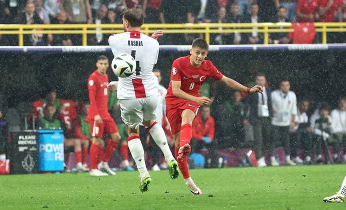 Arda Güler of Türkiye scores a goal to make the score 2-1 Turkiye v Georgia, UEFA European Championship, EM, Europameisterschaft 2024, Group F, Football, BVB Stadion, Dortmund, Germany, 18 Jun 2024 EDITORIAL USE ONLY No use with unauthorised audio, video, data, fixture lists, club league logos or live services. Online in-match use limited to 120 images, no video emulation. No use in betting, games or single club league player publications. Copyright: xPaulxCurrie Shutterstockx 14543470ds