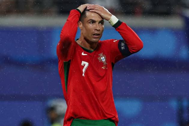 Cristiano Ronaldo of Portugal shows a look of dejection after the opening goal Portugal v Czechia, UEFA European Championship, EM, Europameisterschaft 2024, Group F, Football, Leipzig Stadium, Leipzig, Germany, 18 Jun 2024 EDITORIAL USE ONLY No use with unauthorised audio, video, data, fixture lists, club league logos or live services. Online in-match use limited to 120 images, no video emulation. No use in betting, games or single club league player publications. Copyright: xMattxWest Shutterstockx 14543474bn