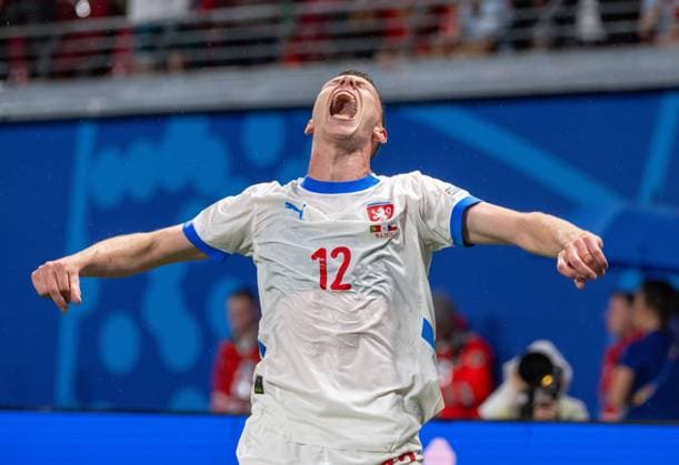 Sport Bilder des Tages Fussball, Herren, Saison 2023 24, UEFA EURO, EM, Europameisterschaft,Fussball 20204, Gruppe F (1. Spieltag) in Leipzig, Portugal - Tschechien, David Doudera (Tschechien), Jubel nach Tor zum 0:1, 18.06. 2024, Copyright: xMatthiasxKochx