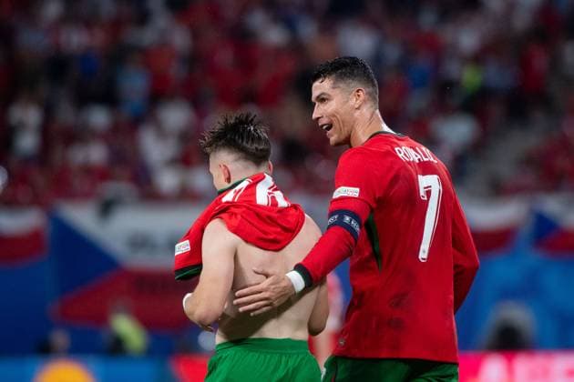 Cristiano Ronaldo (Portugal, 07), Francisco Fernandes Da Conceicao (Portugal, 26) jubeln ueber das Tor zum 2:1, GER, Portugal (POR) vs Czech Republic (CZE), Fussball Europameisterschaft, UEFA EURO, EM, Europameisterschaft,Fussball 2024, Gruppe F, 1. Spieltag, 18.06.2024 GER, Portugal (POR) vs Czech Republic (CZE), Fussball Europameisterschaft, UEFA EURO 2024, Gruppe F, 1. Spieltag, 18.06.2024 Leipzig Copyright: xEibner-Pressefoto Memmlerx EP_MMR